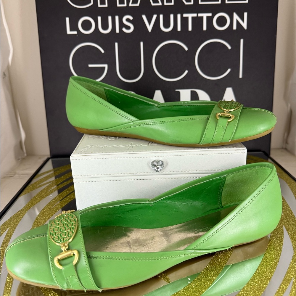 Etienne Aigner Green Loafers with Gold Buckle - Picture 6 of 6